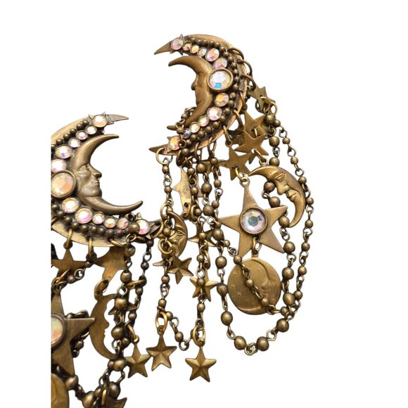 Vintage Jack Smile Signed Moon & Star Chain Clip Earrings (A9489) - Picture 3 of 6